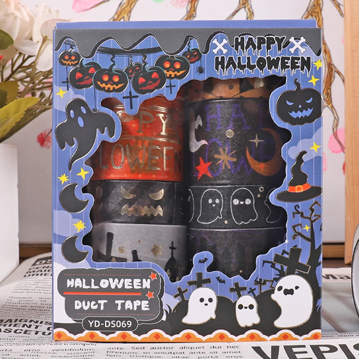 8 Rolls Halloween Washi Tape Set Vintage Pumpkin Ghost Bat Decorative Paper Tape For Scrapbook Journal Diy Party Box Packaging