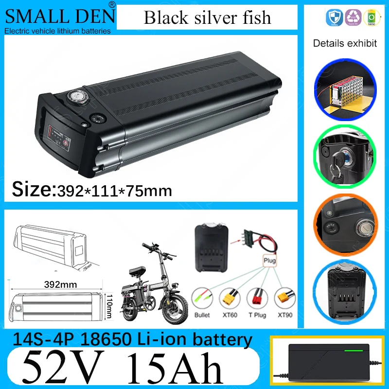 

Silver Fish 52V 15Ah 18650 14S5P Lithium ion Battery Pack for 1500W Folding electric car with BMS Tax Free+3A Charger
