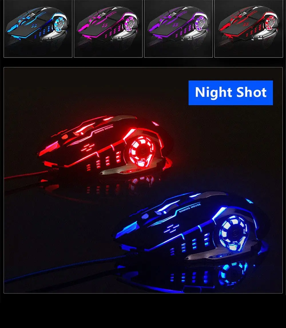 Wired Gaming Mouse 6 Programmable Buttons Ergonomic Mice Colorful LED Light Mouse for PC Computer Laptop,Game and Office