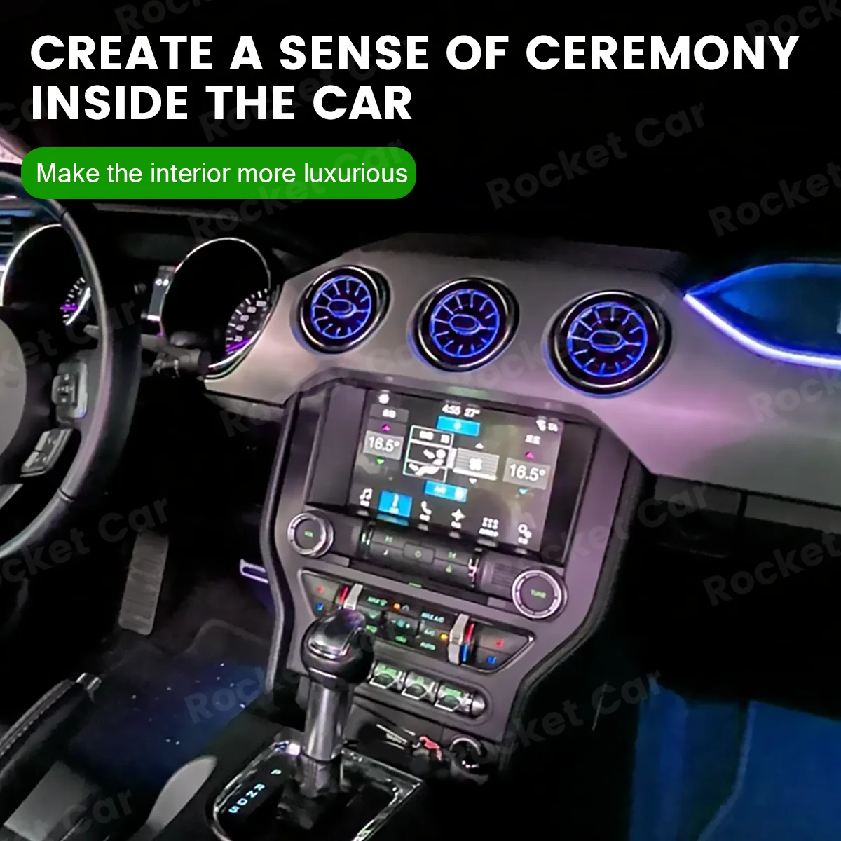 256 Colors New LED Vents For Ford Mustang Car 2015-2021 LED Dashboard Air Conditioning Turbine Air Outlet Ambient Light 5