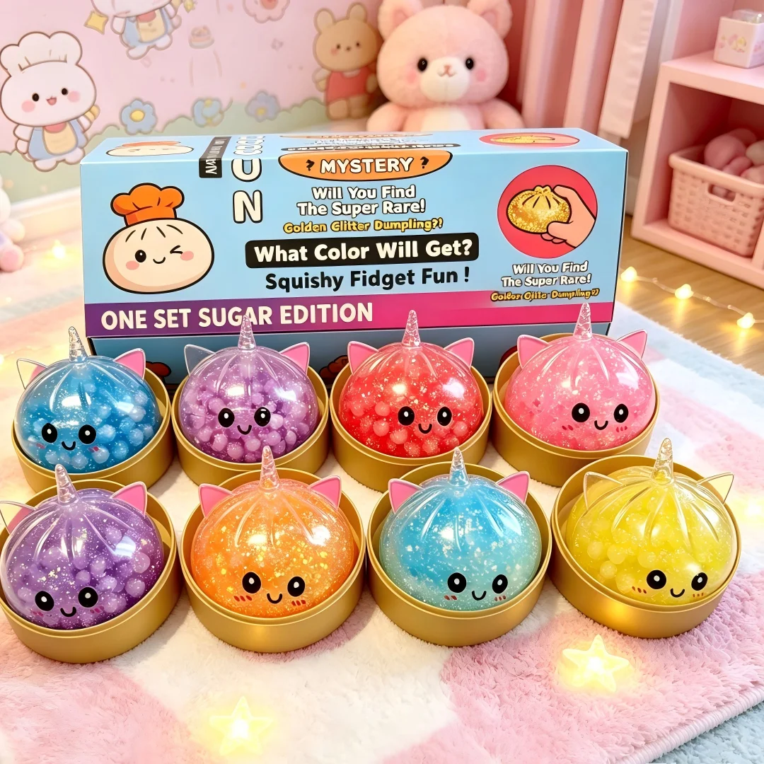 8.5cm Rainbow Unicorn Dumpling With Bead Giant Bun Squeeze w/Steamer Box Fidget Anti Stress Anxiety Relief party DeskDecor Gift