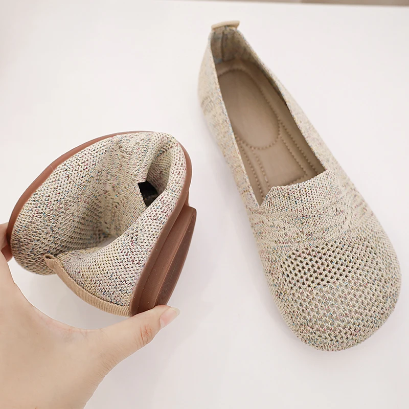 Loafers Autumn Casual Shoes Women Flat Heel Square Toe Hollow-out Sneakers Barefoot Shoes Moccasin Female Knitted Flats