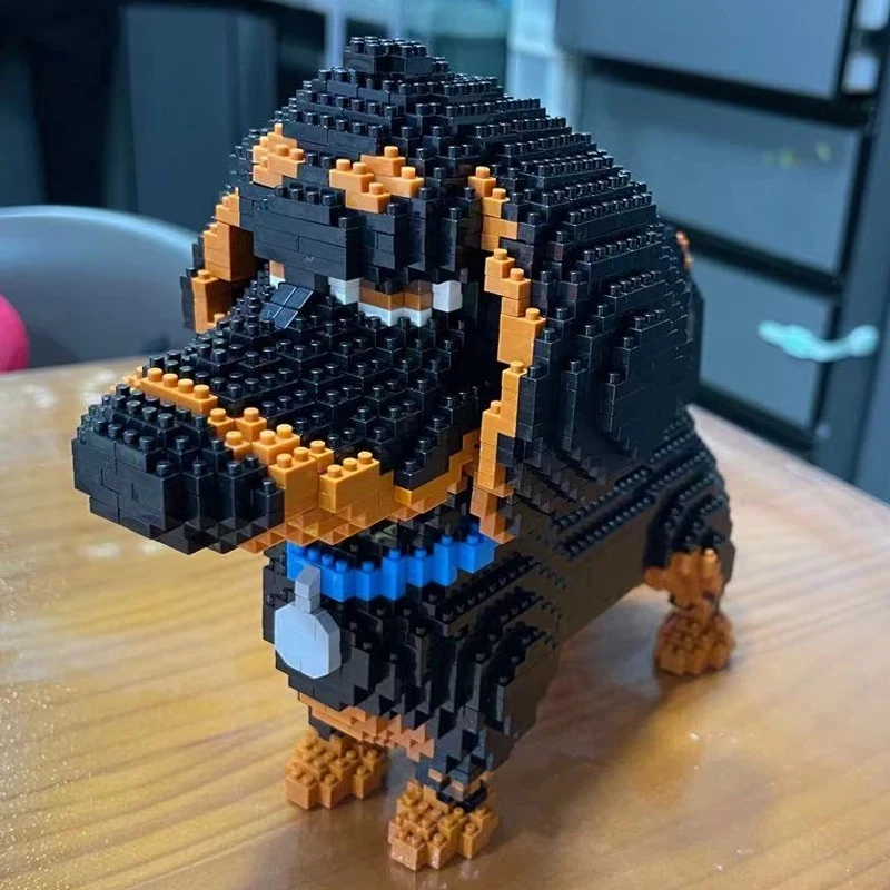 Blocs de construction en Micro diamant pour chien copain, figurines de dessin animé teckel, modèle de chiot, Mini briques, jouets pour garçons, cadeau d'anniversaire