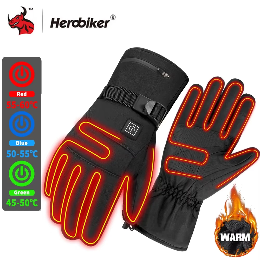 Waterproof Motorcycle Gloves Heated Guantes Moto Heating USB Hand Warmer Electric Thermal Heated Gloves Battery Powered Gloves