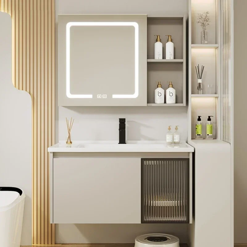 Bathroom Cabinet With Washbasin Mirror Storage Shelf Narrow White Column Closed Toilet Salon Station Floor Cabinets Gabinete