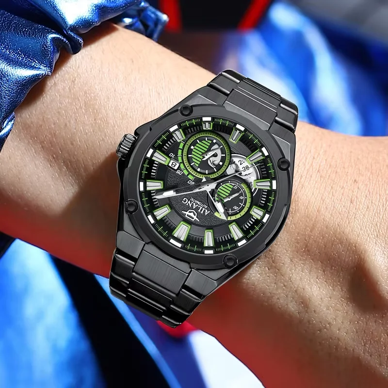AILANG Luxury Business Male Watch Date Week Stainless Steel Tourbillon Men Clock Waterproof Automatic Mechanical Men's Watches
