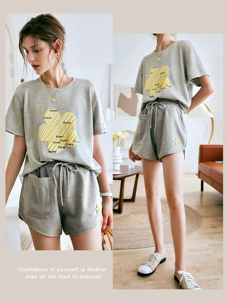 OLrain Grey Casual Shorts Women Summer Trouser 2025 High Waist Drawstring Wide Leg Sports Short Pants Female Clothes O22XK61509