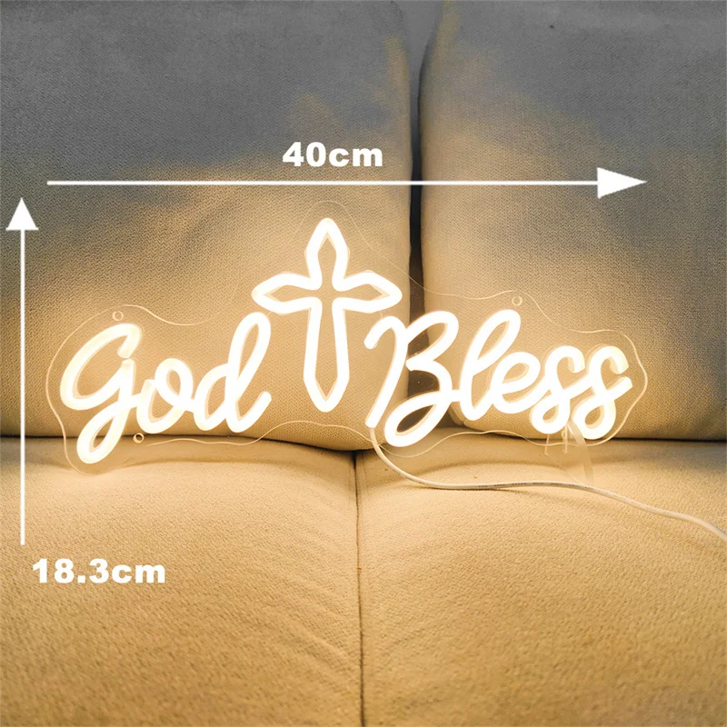 God Bless Neon Sign LED Light Wall Hanging with USB Power Neon Sign Children's Birthday Gifts Party Bedroom Christmas Bar Decor