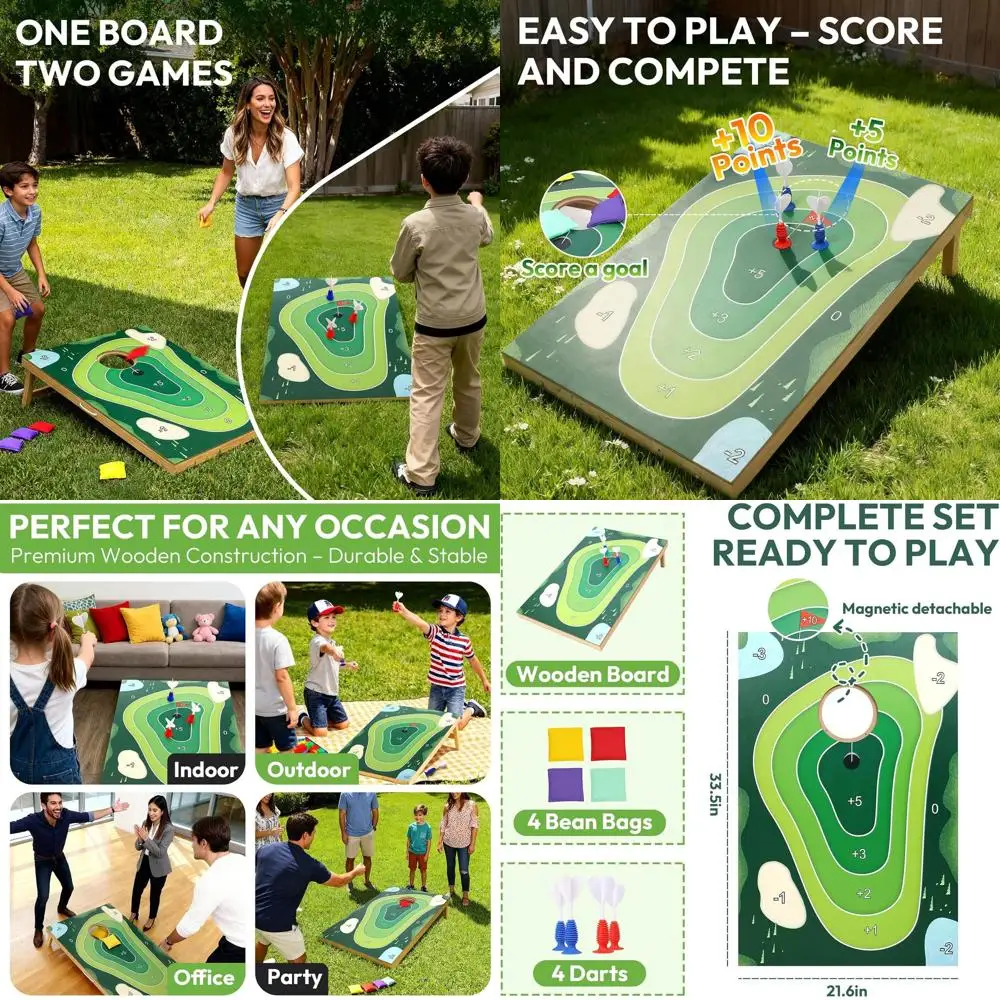 

Versatile Cornhole & Dartboard Combo Set for Adults, Outdoor & Indoor Fun with 4 Darts & 4 Bags, 33.5 x 21.6