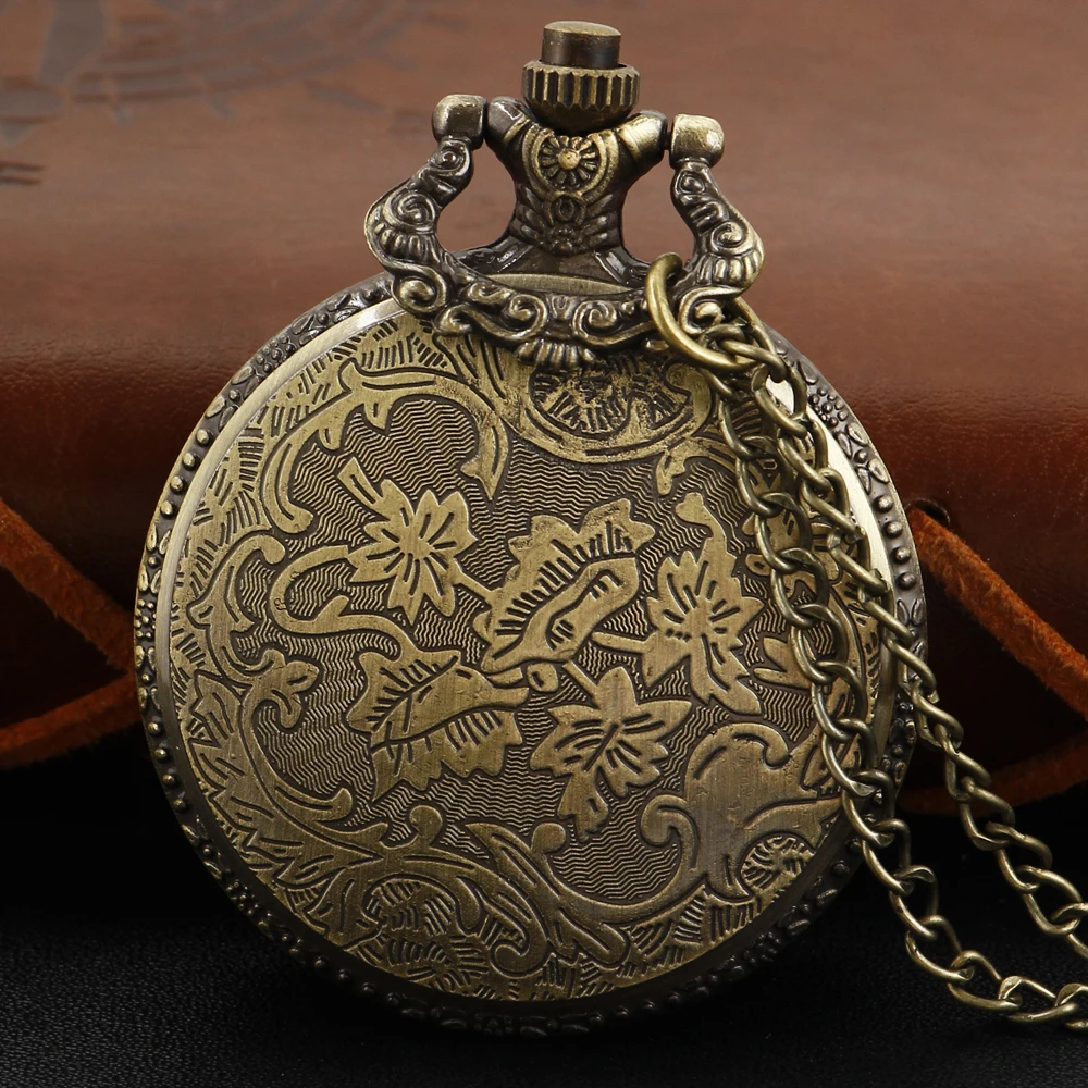 Steampunk Viper Embossed Quartz Pocket Watch Bronze Vintage Necklace Bracelet Pendant Accessory Clock Men's Gift