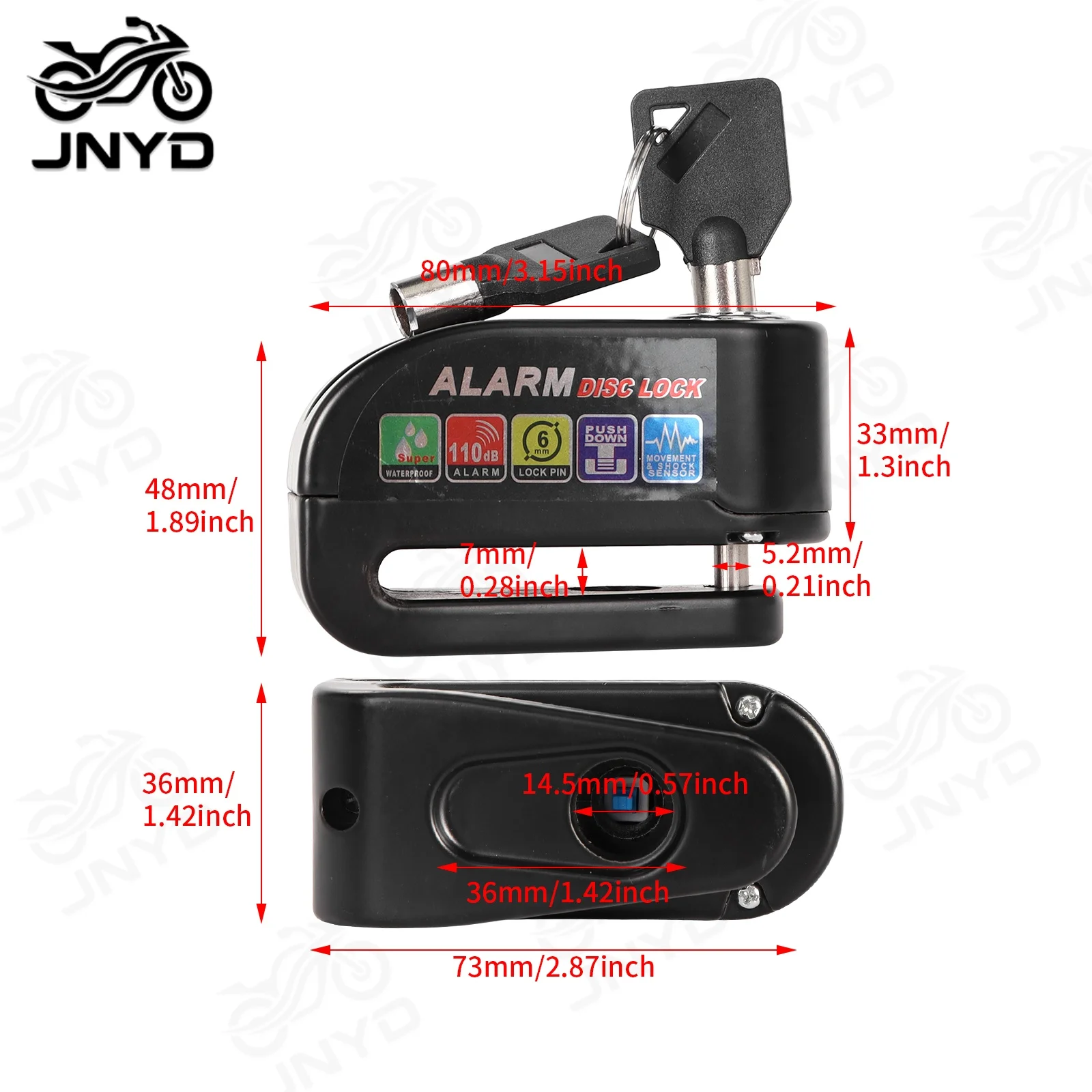 JNYD Motorcycle Alarm Lock Bike Disc Lock Warning 110DB Security Alloy Anti Theft Waterproof Brake Rotor Padlock Disc Brake Lock view 3