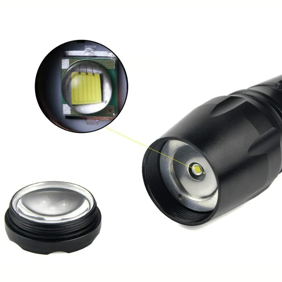 Lanterna tática LED SuperBright 90000LM 5 modos com zoom e holofote