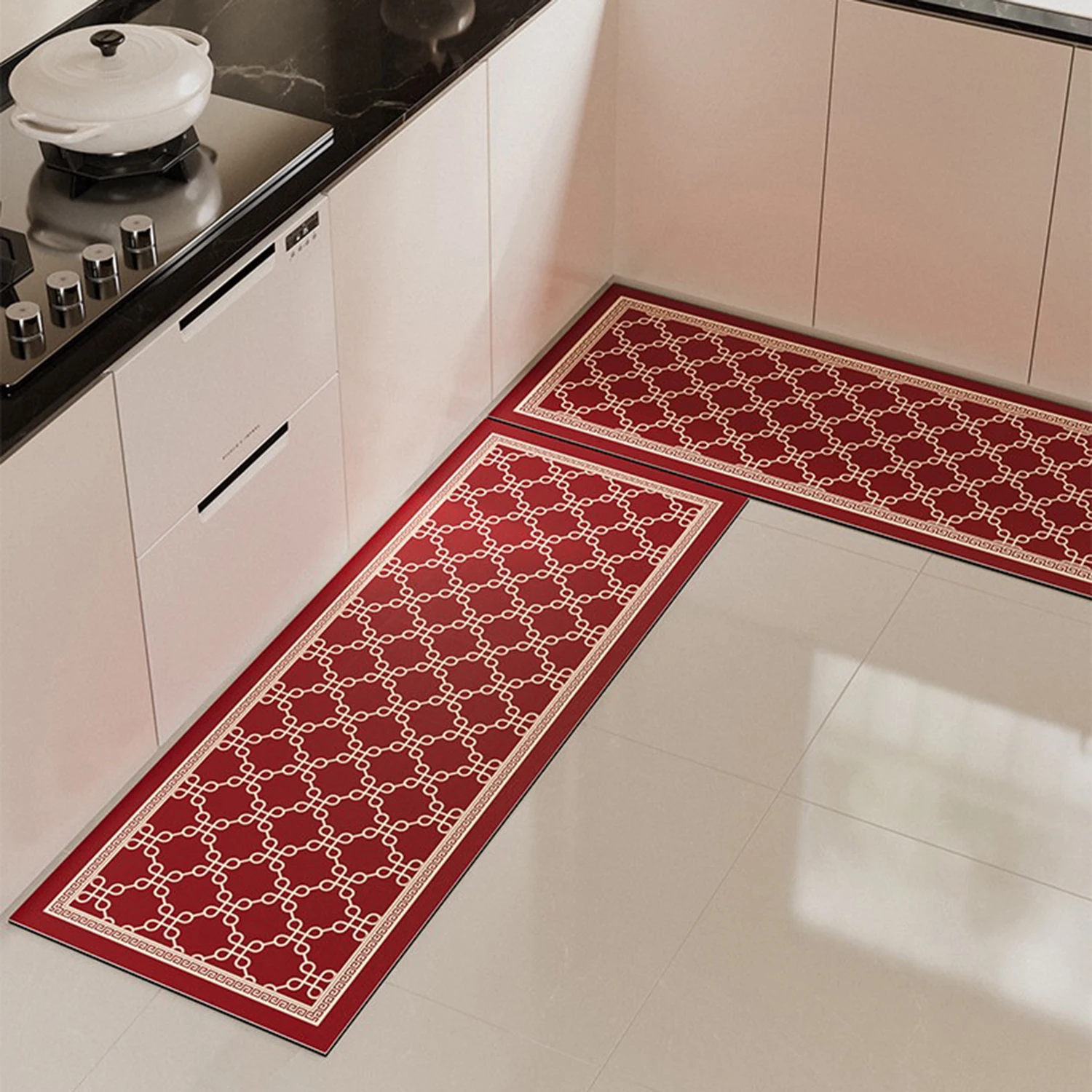 

Red Kitchen Mat PVC Leather Washable Kitchen Carpet Oil-proof Waterproof Wipe Clean Long Strip Runner Kitchen Rugs 러그 שטיח מטבח
