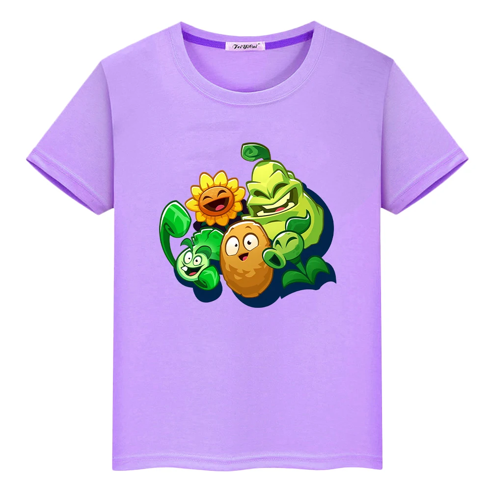 تي شيرت مطبوع عليه نباتات ضد الزومبي للأطفال الأولاد 10 سنوات ملابس أنيمي 100% قطن كاواي قصيرة فخر تي شيرت y2k قطعة واحدة ملابس الفتيات
