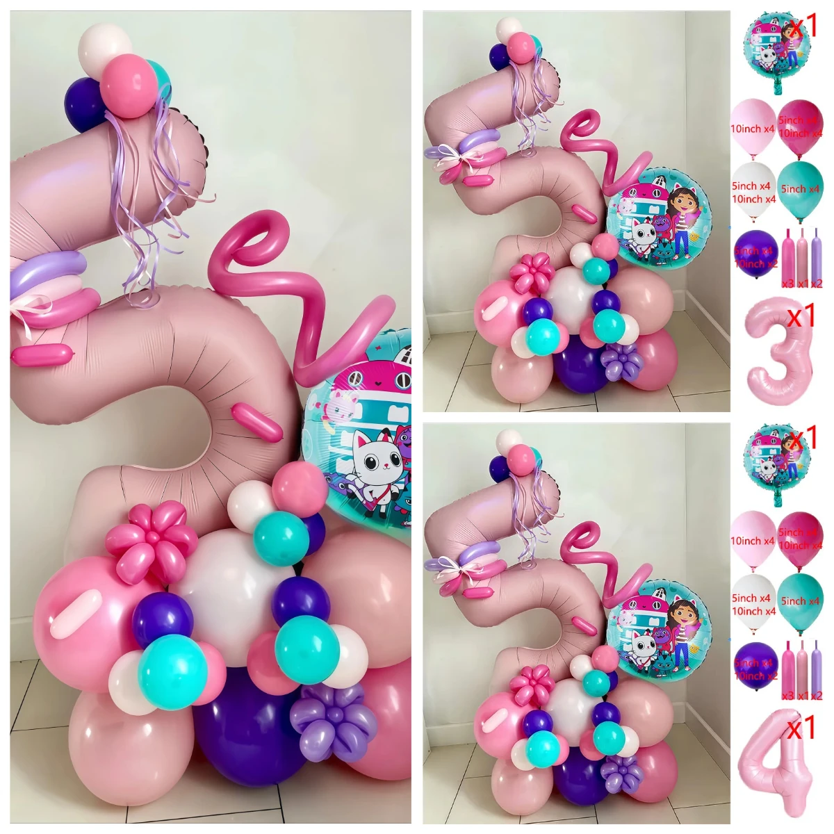 38 Stück süße Gabby Puppenhaus Katzen Thema Ballon Kindergeburtstag Party Dekoration Latexfolie Ball Mädchen Gabbys Puppe Ballon Spielzeug