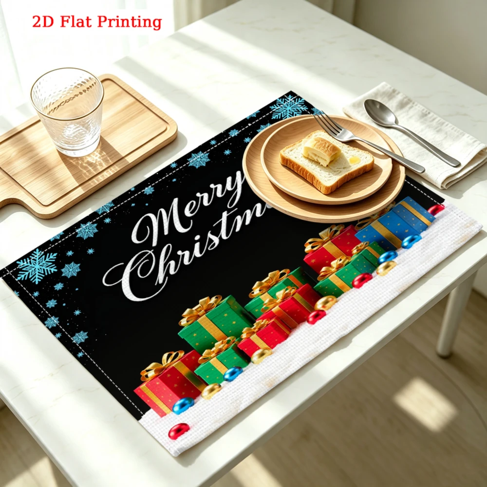 Merry Christmas Gift Boxes Pattern Kitchen Placemat Coaster Linen Pad Dish Coffee Cup Table Mat 30x40cm Home Decor