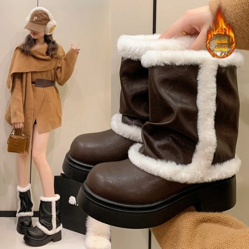 

Autumn Winter Belt Buckle Women Snow Boots Elegant Height Increase Shoes Ladies Outdoor Keep Warm Cotton Short Booties New 40