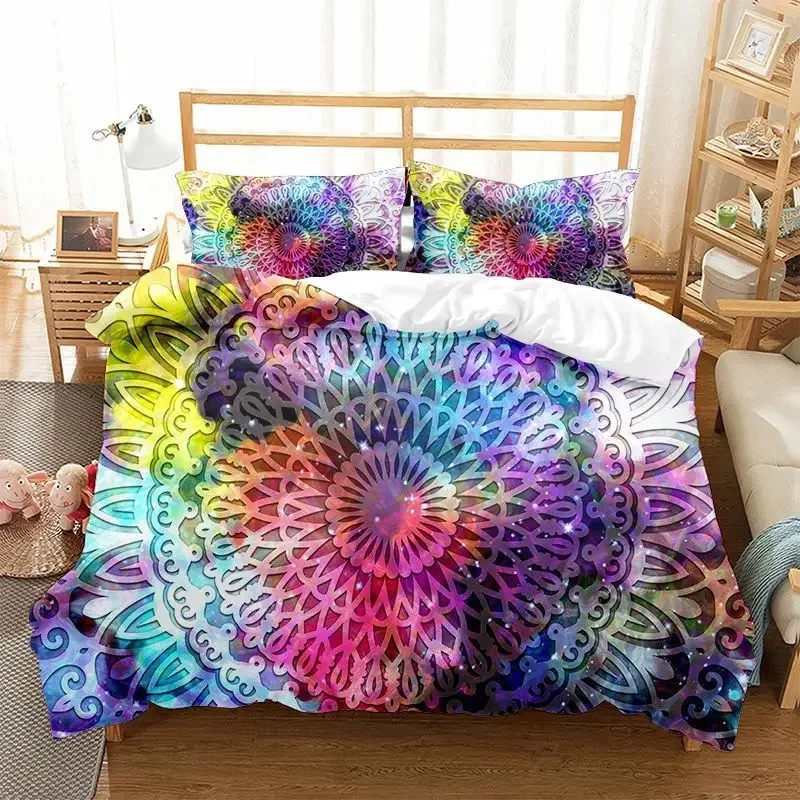

3D Print Boho Mandala Duvet Cover Set King Queen Chic Colorful Rustic Mandala Galaxy Polyester Bedding Set for Girls Women