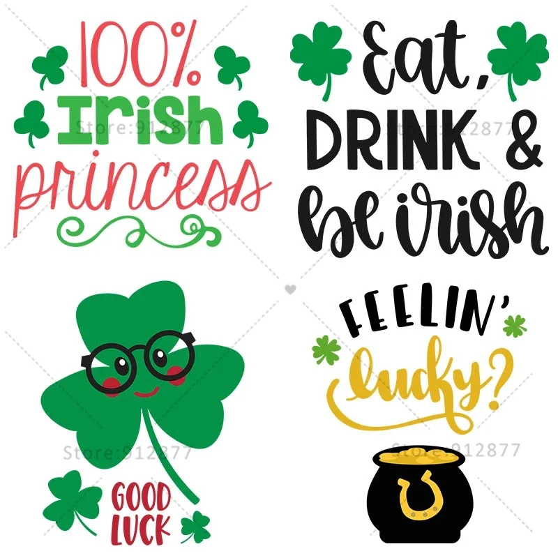 Patches For Jackets 100% Irish princess Daddy's Lucky Charm Eat Drink and Be Irish Expecting A Little Shamrock DTF Print