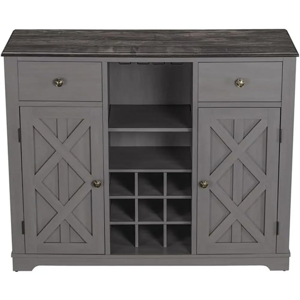 

47 Inch Grey Wooden Bar Cabinet with Brushed Nickel Handles