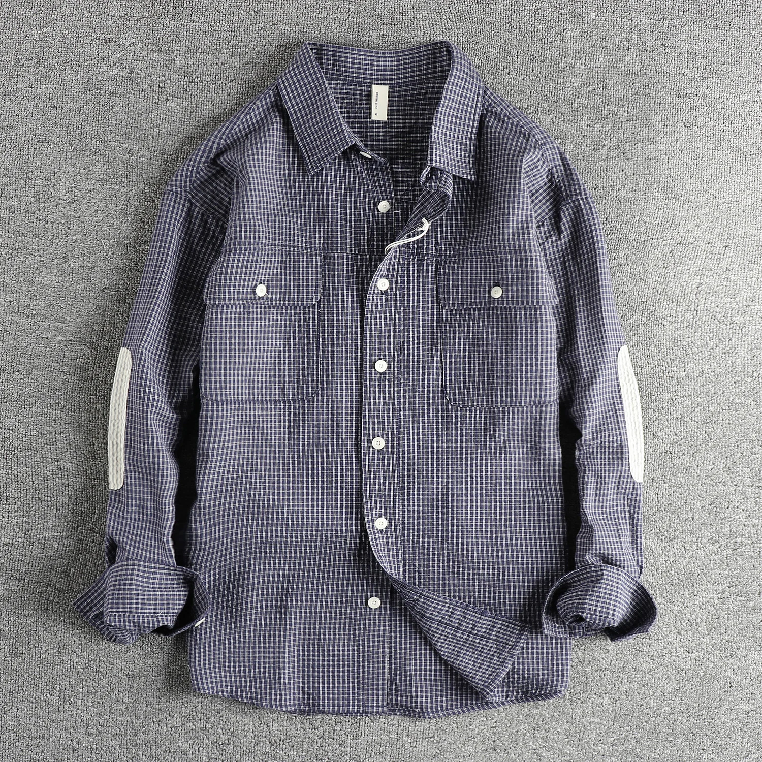 2025 Spring and Autumn New American Retro Striped Patch Cargo Shirt Men's Simple 100% Cotton Washed Loose Double Pockets Tops