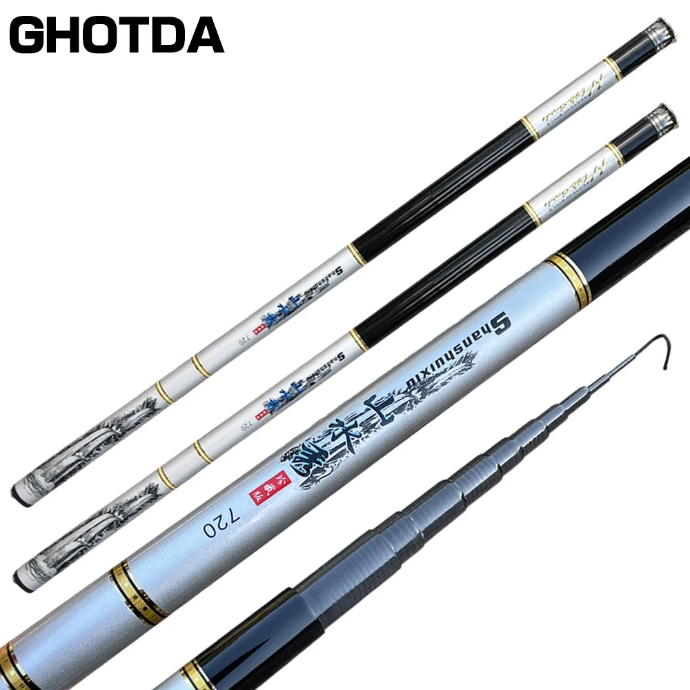 GHOTDA-alimentador de carpa duro ultraligero, caña de pescar Tenkara 3,6-7,2 M, sin anillo, telescópica