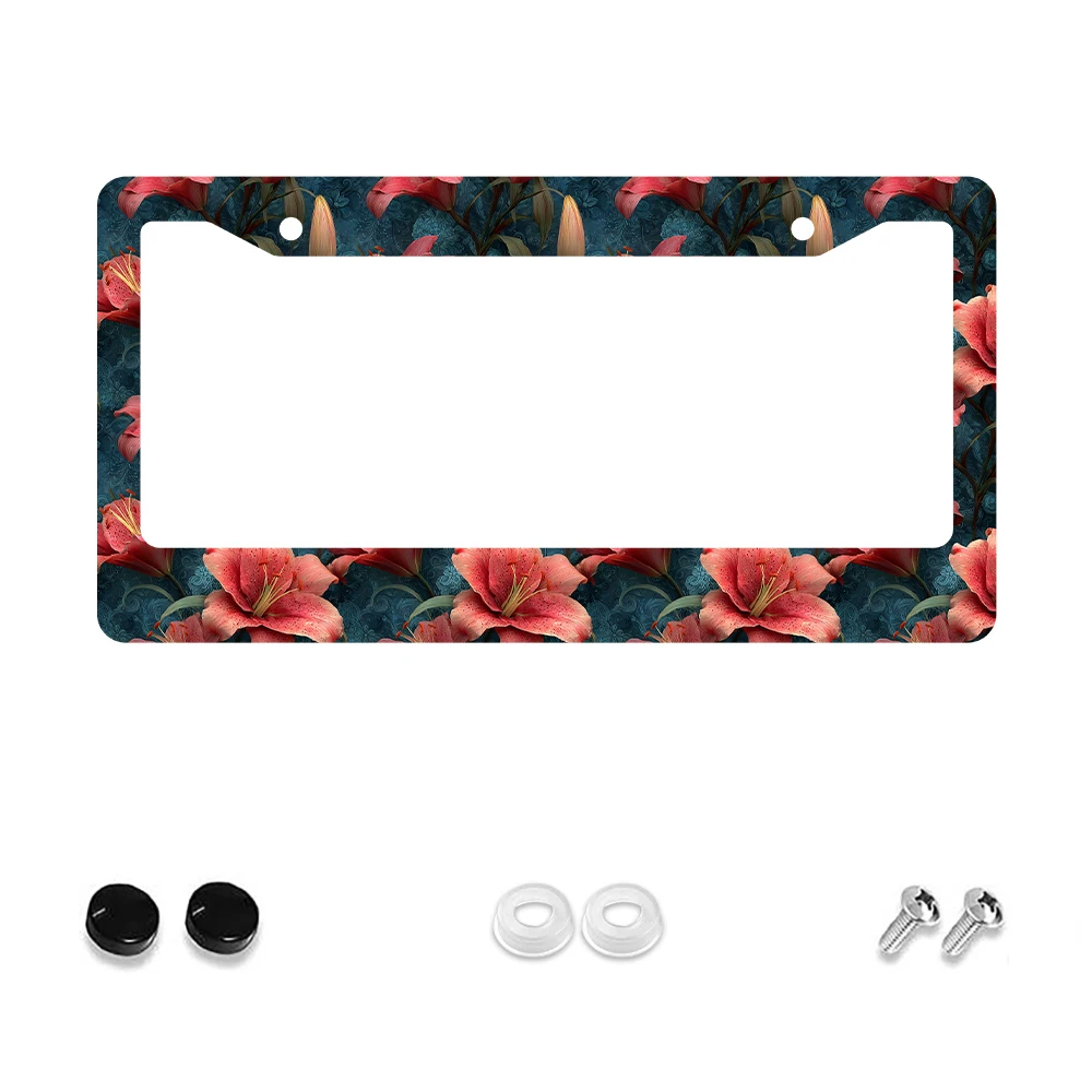

1 шт. винтажная рамка номерного знака с розовым узором лилии и 2 отверстиями, алюминиевый материал, 6x12 дюймов, с комплектом винтов, деко в стиле ретро для автомобиля