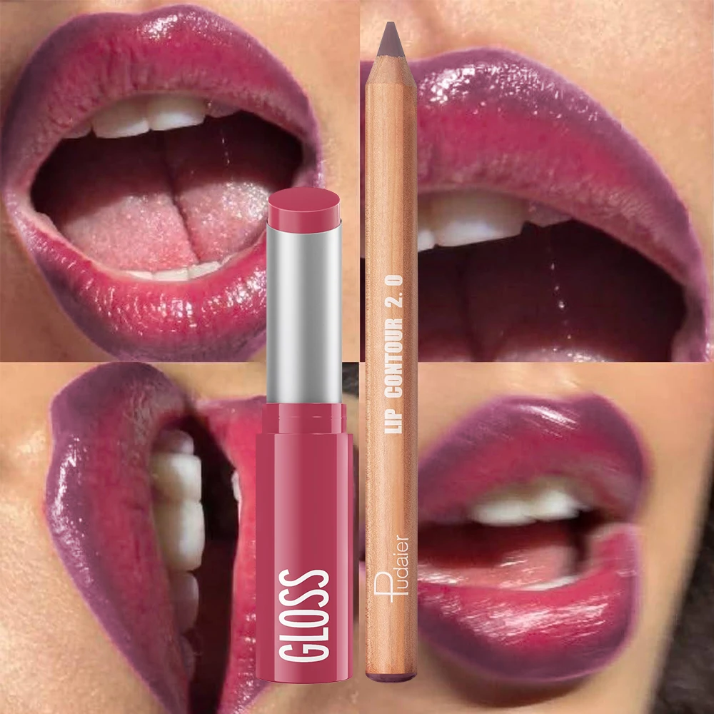 Conjunto de delineador labial e batom/brilho labial, batom fosco à prova d'água de longa duração, lápis delineador labial de ponta dupla, nutritivo