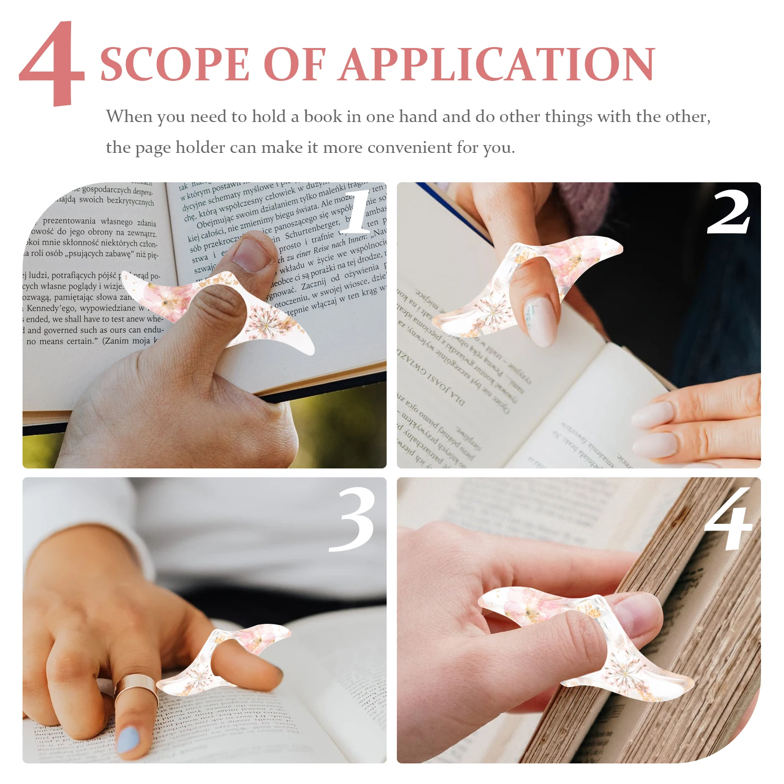 

2Pcs Bookmarks Sturdy Smooth Texture Comfortable Hands Practical Reading Accessories Thumb Ring Page Holder Flower