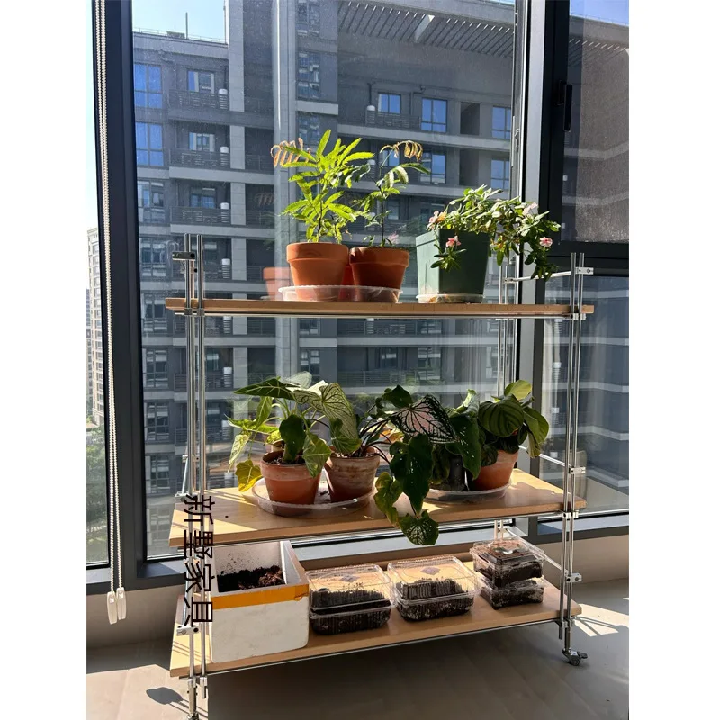 Succulent ultra-narrow flower stand multi-layer indoor balcony window sill living room solid wood corner storage