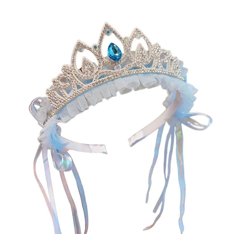 Children's Blue Crown Princess Hair Accessories Sweet Cute Girl Headdress Hair Band Funny Holiday Birthday Party Decoration Gift