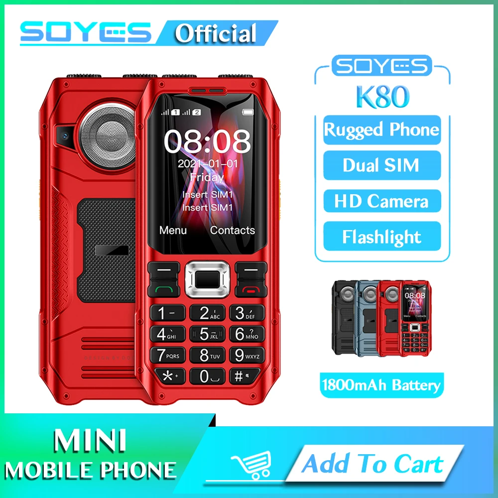 Soyes-anti-queda do Telefone Móvel com Alto-falante Lanterna para Elder Cell à Prova de Queda Dual Sim Cards Mp3 fm K80 Gsm 2g 1800mah