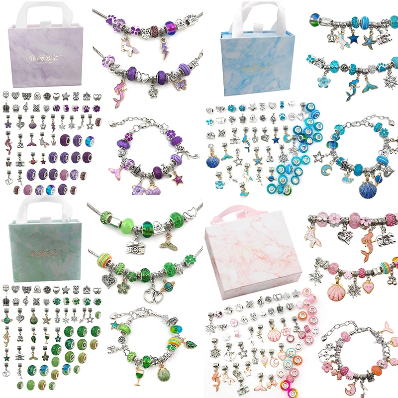 1set Jewerly Making Kit Charm Bracelet Necklaces Present Alloy Beads Set DIY Child Bracelet With Package Bag
