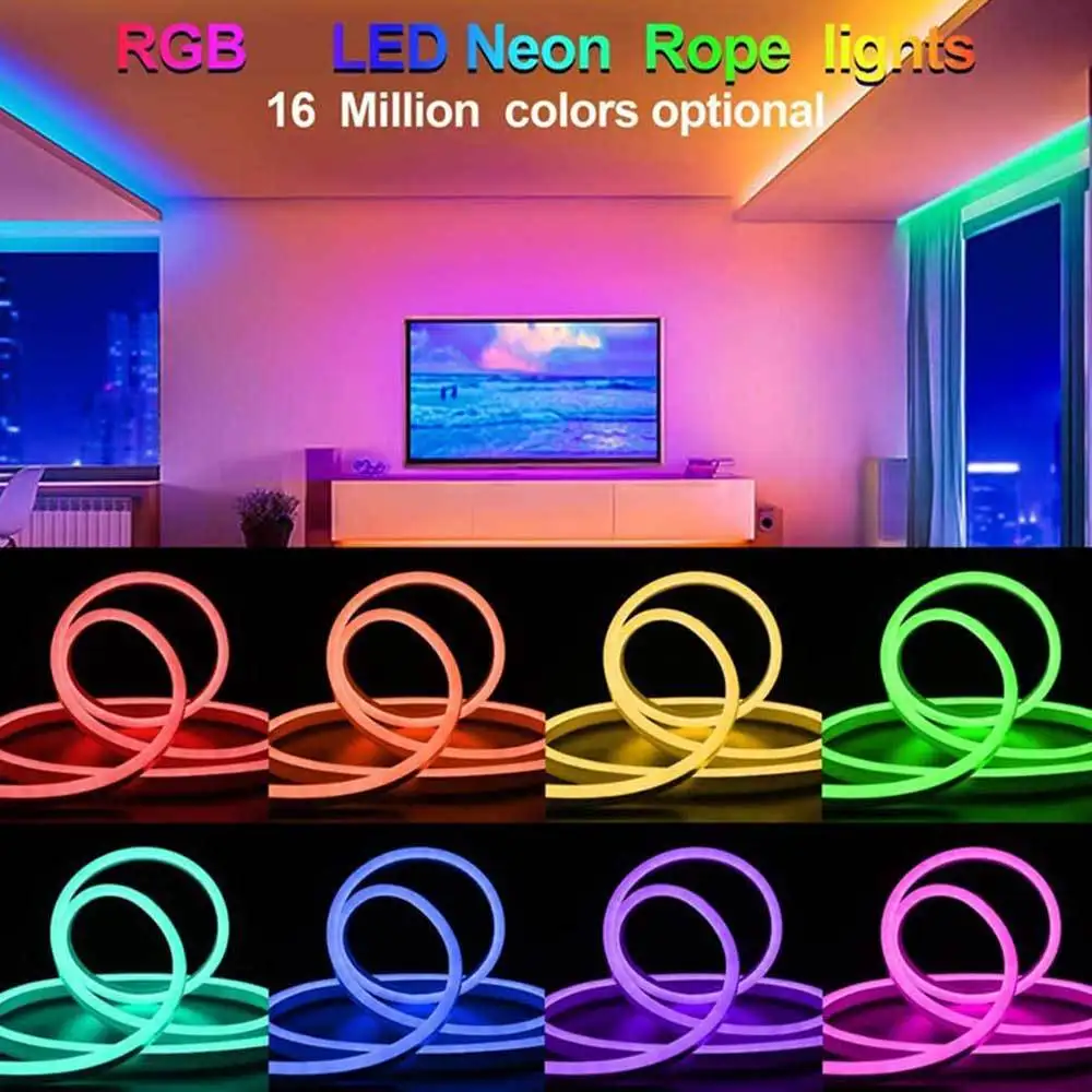 Smart USB Powered RGB Neon LED Strip Light Dimmable 16 Million Colors Flexible Freely Arranged 24Key Remote App Control Music