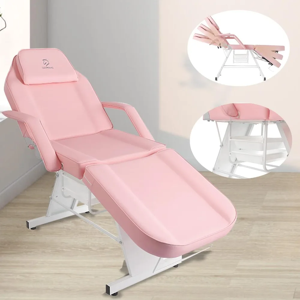 Cadeira tatuagem profissional com fezes hidráulicas, massagem cama para chicote, beleza tratamento Spa, rosa