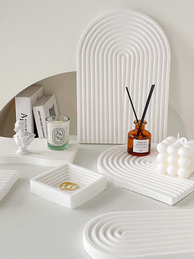 Bandeja de almacenamiento blanca con textura de onda, accesorios para fotos, artículos pequeños, adornos de Perfume, accesorios para Sesión de comida, Fondo de fotografía