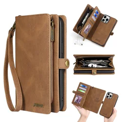 MEGSHI Luxury 2 in 1 Detachable Zipper Purse Leather Case for iPhone 16 Pro Max XR XS 11 Pro 12 13 Mini 14 15 Plus Wallet Case