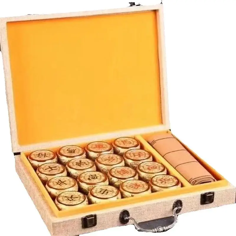 Hand Carved Golden Nanmu Chinese Chess Set Premium Woodwork Strategy Gaming Board Game