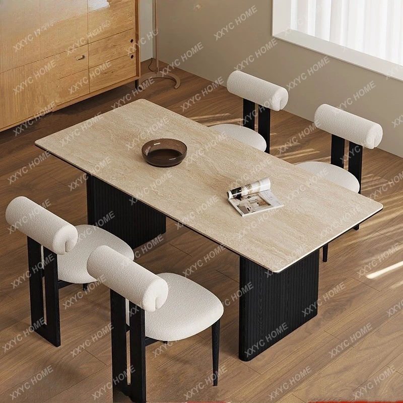 MM Wabi Sabi antique rock slab dining table small apartment  minimalist high-end dining table