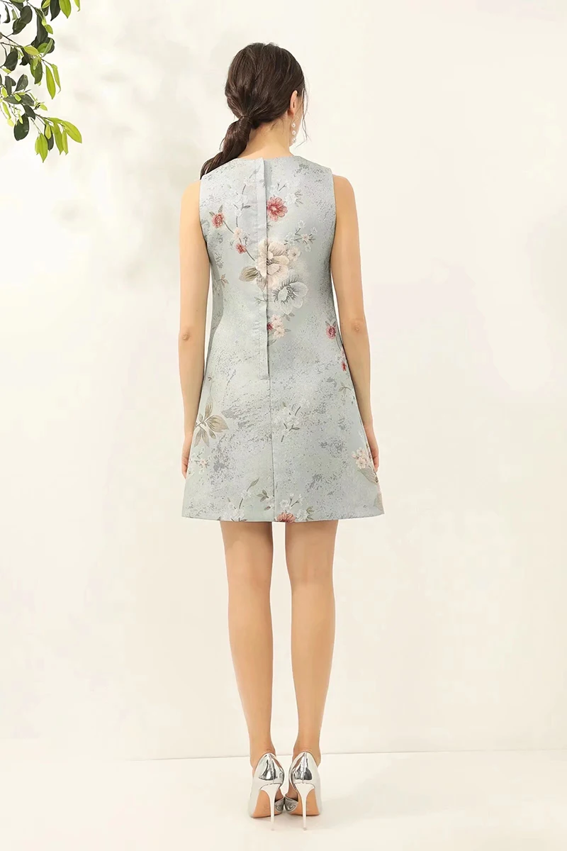 MIUXIMAO Luxury Jacquard Summer Dress Leaf Floral  Pattern A-Line Mini Short Diamonds Elegant Party Fashion Dress Women Vestido