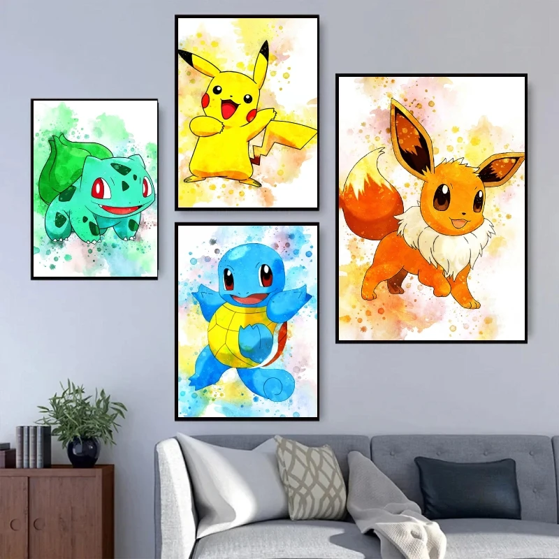 

Hot Anime Poster Pokemon Pikachu Wall Art Comics Pictures Christmas Gifts Modular Prints Children's Bedroom Decor Hanging