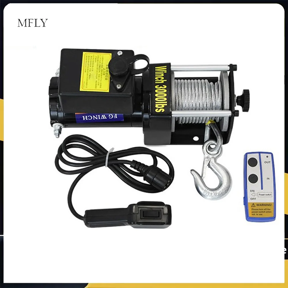 Compact Car Hoist Self-Rescue Hoisting Winch Automotive Towing Electric Hoist 12V/24V Vehicle-Mounted Electric Winch