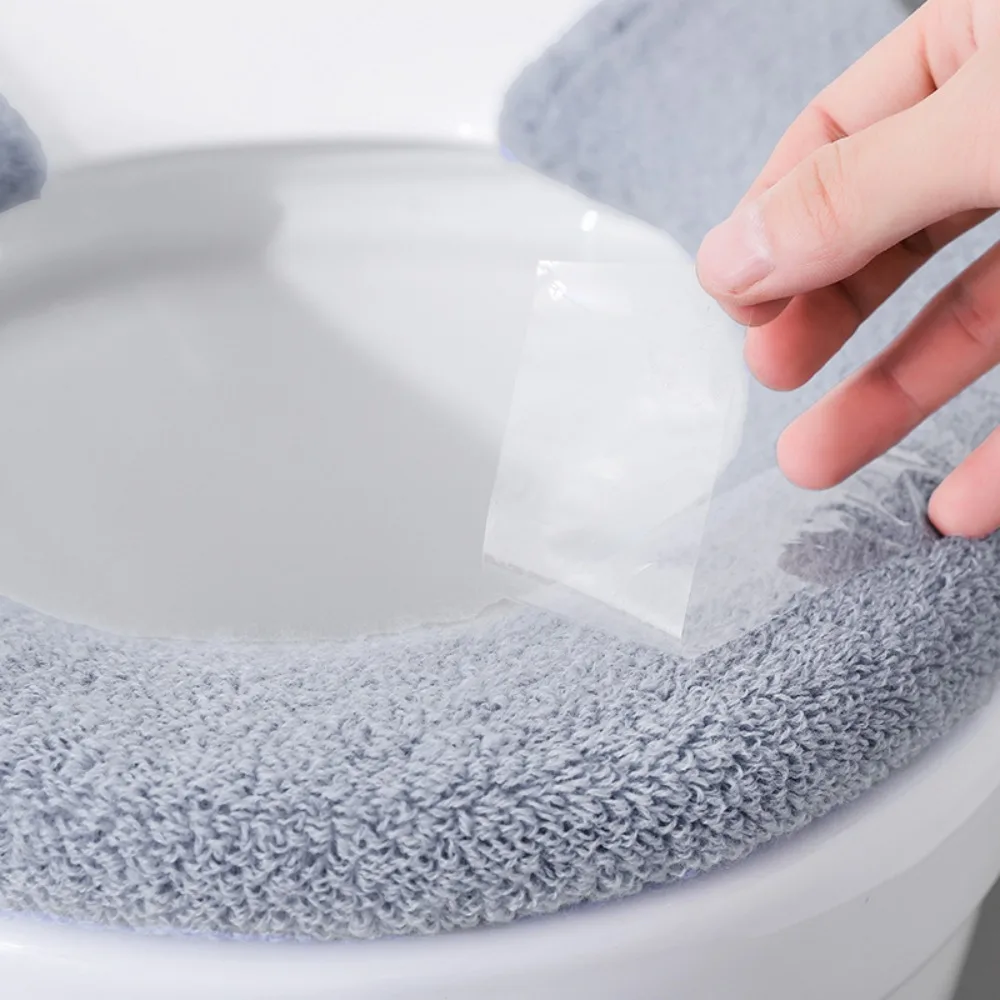 Universal Toilet Cover Soft Thickened Washable Closestool Mat Button Pure Color Toilet Seat Cover Bathroom