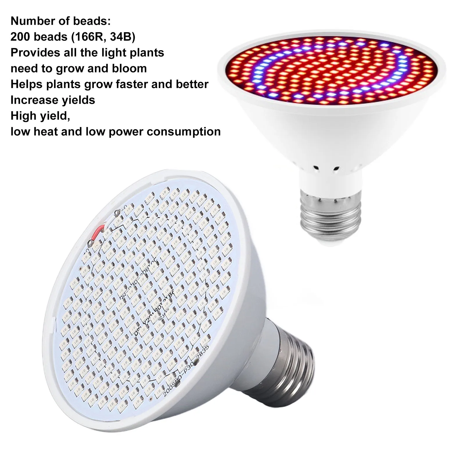 Fitoamplificador rojo y azul para plantas, Bombilla de luces para plantas E27, 85-265V, 200/300 cuentas, luz LED para crecimiento de plántulas de interior, 6W