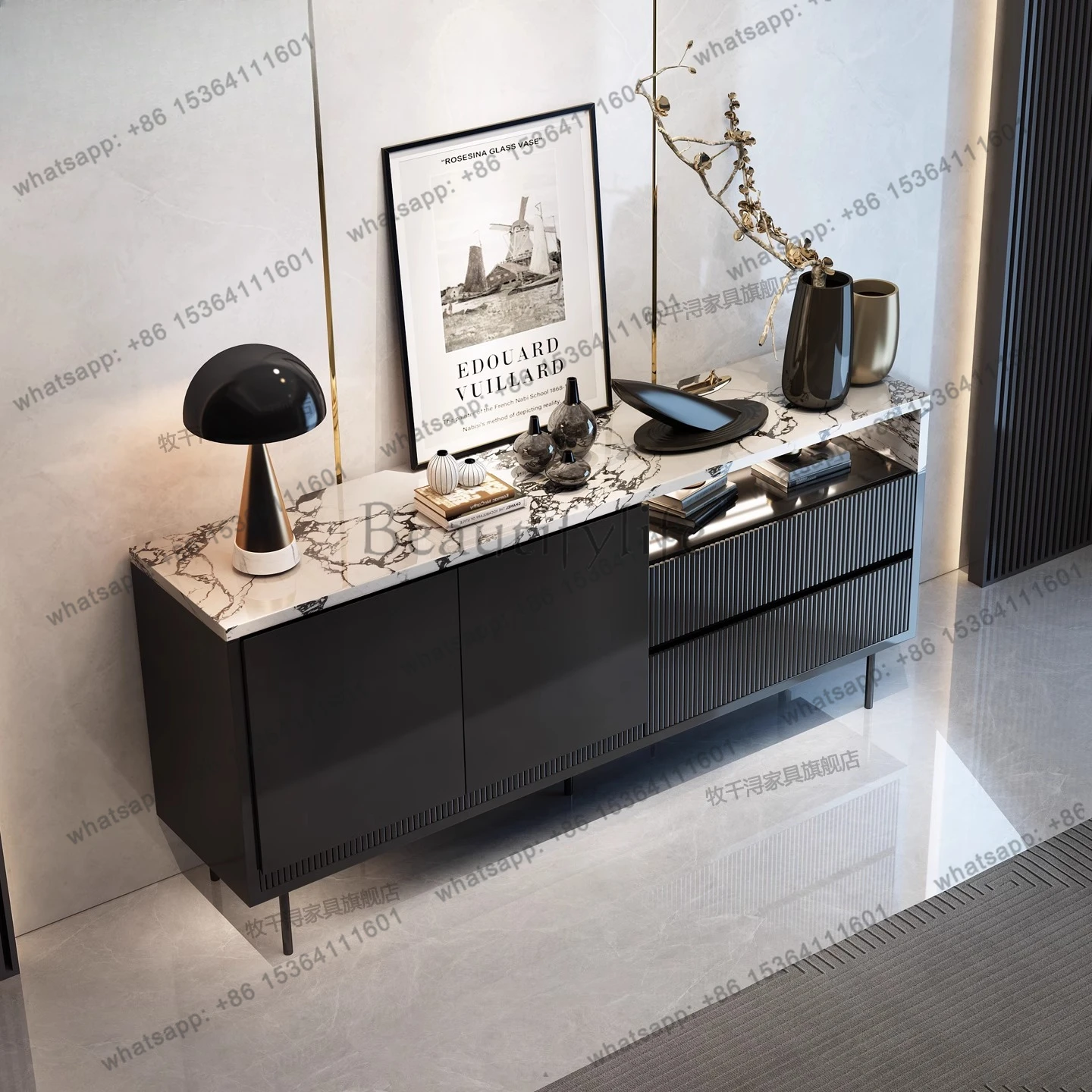 

Italian minimalist entrance cabinet, high-end marble dining side locker in living room