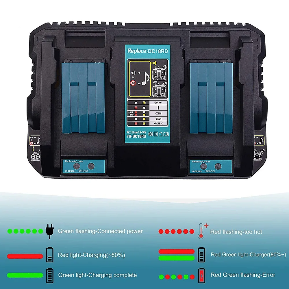 DC18RD 4A 6A Dual Replacement Battery Charger For Makita 14.4V 18V BL1830 Bl1430 BL1845/1850 DC18RC DC18RA Li-Ion Tools US/EU