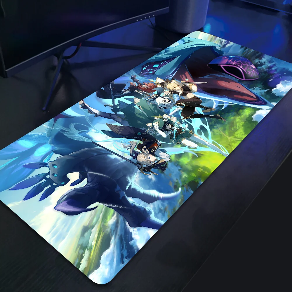 Grand tapis de souris de jeu Venti Genshin Impact LockEdge, clavier d'ordinateur épaissi, polymères de table et de bureau