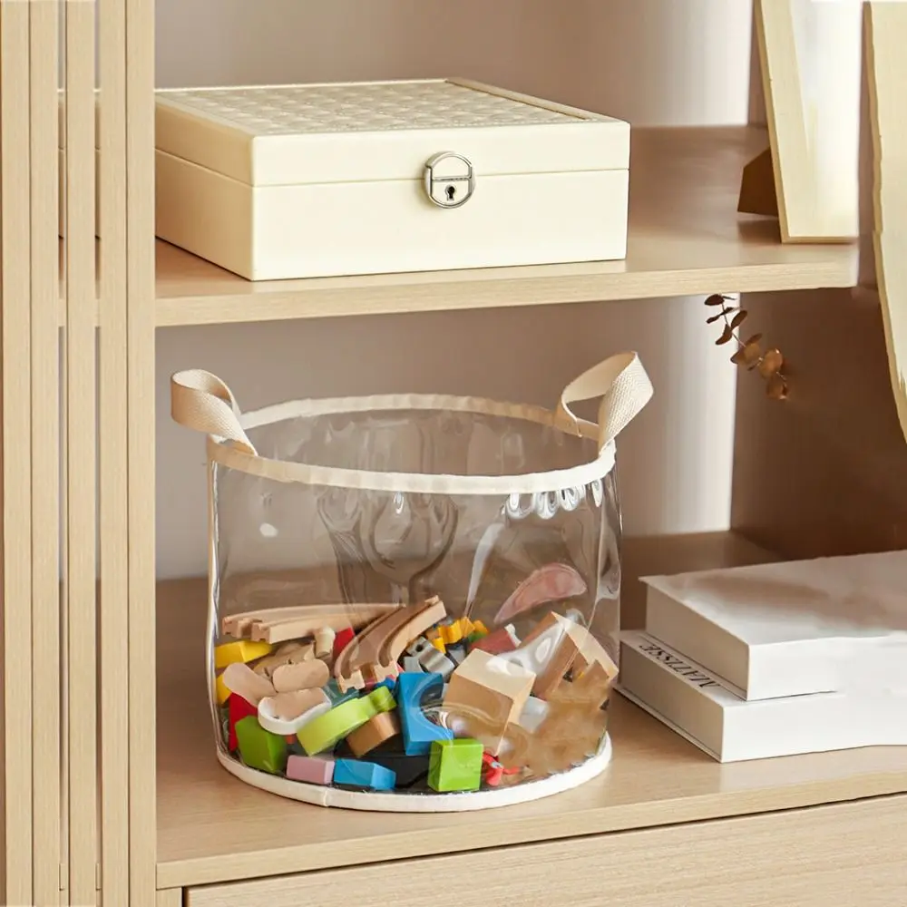 Large Capacity Transparent Storage Basket Waterproof Folding Book Storage Bag PVC Household Plush Toys Storage Bucket Home