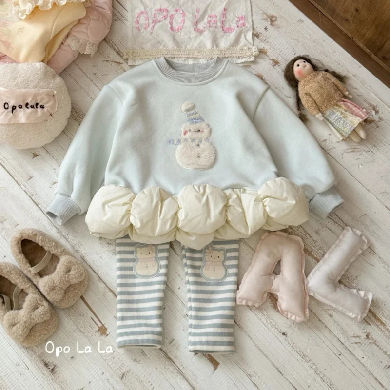 

01-Girls' Toddler and Little Girl Outfit2025Autumn and Winter New Casual Cartoon Sweatshirt Baby Girl Striped Leggings Children'