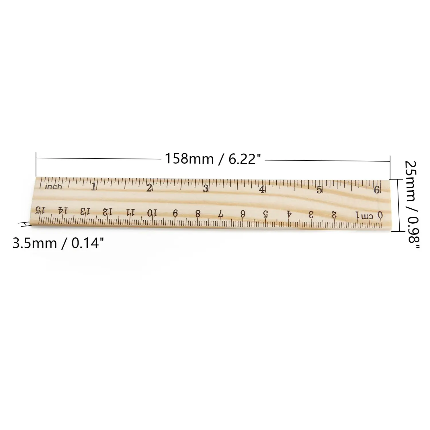 Kleines Holzlineal 6 Zoll Geradelineal 2D Flaches Messlineal Schüler Büro Schulbedarf 0-15cm Zwei Skalen Lernwerkzeug
